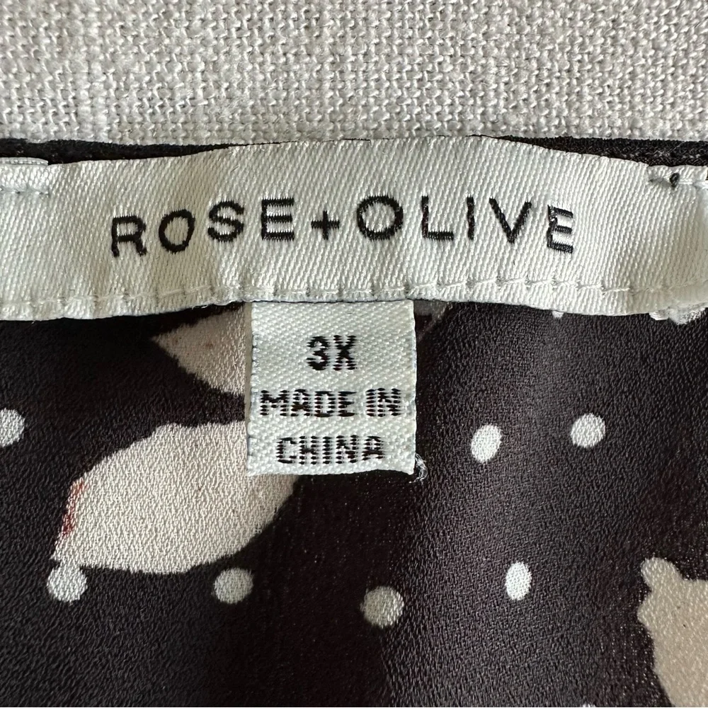 Rose + Olive Blouse Womens 3X Black Floral Polka Dot Wrap VNeck Long Sleeve Boho